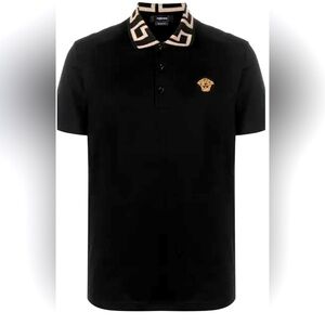 Versace Black-Gold Greca Short Sleeve Polo Shirt BNWT💎